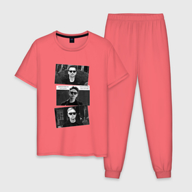 Мужская пижама хлопок с принтом Depeche Mode   Dave Martin Andy в Тюмени, 100% хлопок | брюки и футболка прямого кроя, без карманов, на брюках мягкая резинка на поясе и по низу штанин
 | 