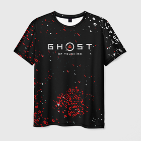 Мужская футболка 3D с принтом Ghost of Tsushima краски , 100% полиэфир | прямой крой, круглый вырез горловины, длина до линии бедер | 