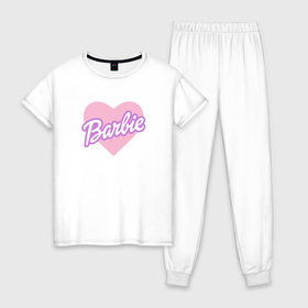 Женская пижама хлопок с принтом Barbie сердце в Новосибирске, 100% хлопок | брюки и футболка прямого кроя, без карманов, на брюках мягкая резинка на поясе и по низу штанин | 