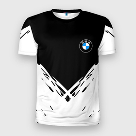 Мужская футболка 3D Slim с принтом BMW стильная геометрия спорт в Петрозаводске, 100% полиэстер с улучшенными характеристиками | приталенный силуэт, круглая горловина, широкие плечи, сужается к линии бедра | 