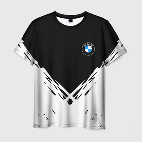 Мужская футболка 3D с принтом BMW стильная геометрия спорт в Кировске, 100% полиэфир | прямой крой, круглый вырез горловины, длина до линии бедер | 