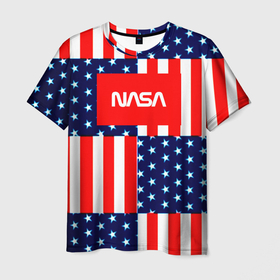 Мужская футболка 3D с принтом NASA usa space logo в Курске, 100% полиэфир | прямой крой, круглый вырез горловины, длина до линии бедер | Тематика изображения на принте: 