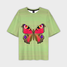 Мужская футболка oversize 3D с принтом Бабочка павлиний глаз на зеленоватом фоне в Санкт-Петербурге,  |  | 