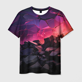 Мужская футболка 3D с принтом Темные фиолетовые камни текстура в Кировске, 100% полиэфир | прямой крой, круглый вырез горловины, длина до линии бедер | 