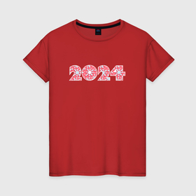 Женская футболка хлопок с принтом Цифры новый год 2024 в Екатеринбурге, 100% хлопок | прямой крой, круглый вырез горловины, длина до линии бедер, слегка спущенное плечо | 