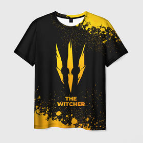 Мужская футболка 3D с принтом The Witcher   gold gradient в Курске, 100% полиэфир | прямой крой, круглый вырез горловины, длина до линии бедер | Тематика изображения на принте: 