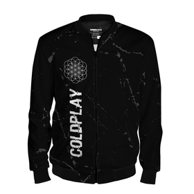 Мужской бомбер 3D с принтом Coldplay glitch на темном фоне по вертикали в Кировске, 100% полиэстер | застегивается на молнию, по бокам два кармана без застежек, по низу бомбера и на воротнике - эластичная резинка | 