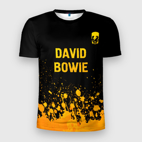 Мужская футболка 3D Slim с принтом David Bowie   gold gradient посередине в Тюмени, 100% полиэстер с улучшенными характеристиками | приталенный силуэт, круглая горловина, широкие плечи, сужается к линии бедра | Тематика изображения на принте: 