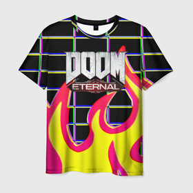 Мужская футболка 3D с принтом Doom Eternal retro game в Екатеринбурге, 100% полиэфир | прямой крой, круглый вырез горловины, длина до линии бедер | 
