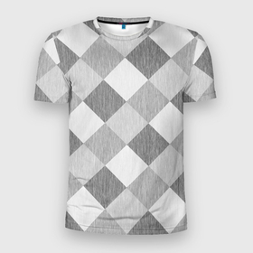 Мужская футболка 3D Slim с принтом Серый плед геометрический узор с текстурой в Курске, 100% полиэстер с улучшенными характеристиками | приталенный силуэт, круглая горловина, широкие плечи, сужается к линии бедра | 