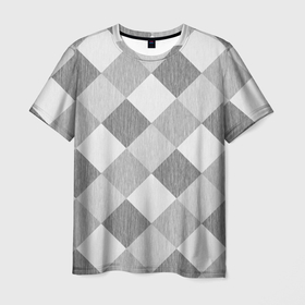 Мужская футболка 3D с принтом Серый плед геометрический узор с текстурой в Кировске, 100% полиэфир | прямой крой, круглый вырез горловины, длина до линии бедер | 