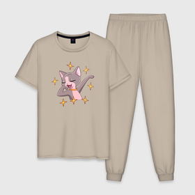 Мужская пижама хлопок с принтом Блистательная кошка сфинкс в Тюмени, 100% хлопок | брюки и футболка прямого кроя, без карманов, на брюках мягкая резинка на поясе и по низу штанин
 | Тематика изображения на принте: 