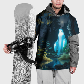 Накидка на куртку 3D с принтом Призрак в лесу у воды , 100% полиэстер |  | Тематика изображения на принте: 