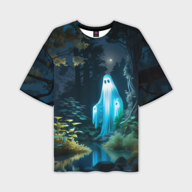 Мужская футболка oversize 3D с принтом Призрак в лесу у воды в Курске,  |  | Тематика изображения на принте: 