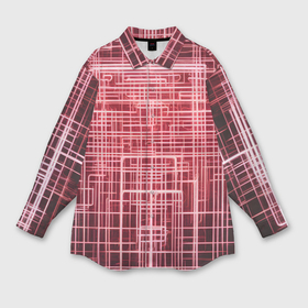 Мужская рубашка oversize 3D с принтом Красные неоновые полосы киберпанк в Курске,  |  | 