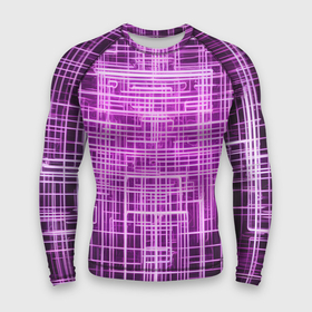 Мужской рашгард 3D с принтом Фиолетовые неоновые полосы киберпанк в Курске,  |  | 