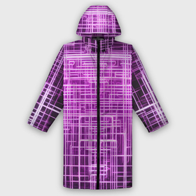 Мужской дождевик 3D с принтом Фиолетовые неоновые полосы киберпанк в Кировске,  |  | Тематика изображения на принте: 
