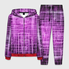 Мужской костюм 3D с принтом Фиолетовые неоновые полосы киберпанк , 100% полиэстер | Манжеты и пояс оформлены тканевой резинкой, двухслойный капюшон со шнурком для регулировки, карманы спереди | Тематика изображения на принте: 