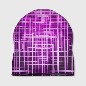 Шапка 3D с принтом Фиолетовые неоновые полосы киберпанк , 100% полиэстер | универсальный размер, печать по всей поверхности изделия | 