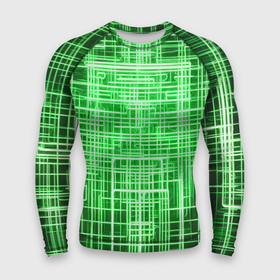 Мужской рашгард 3D с принтом Зелёные неоновые полосы киберпанк в Курске,  |  | 