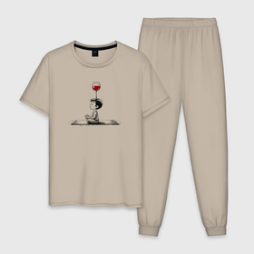 Мужская пижама хлопок с принтом Медитация на вине в Курске, 100% хлопок | брюки и футболка прямого кроя, без карманов, на брюках мягкая резинка на поясе и по низу штанин
 | Тематика изображения на принте: 