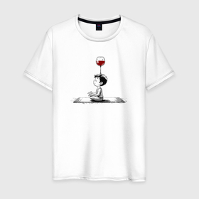Мужская футболка хлопок с принтом Медитация на вине в Курске, 100% хлопок | прямой крой, круглый вырез горловины, длина до линии бедер, слегка спущенное плечо. | Тематика изображения на принте: 