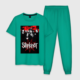 Мужская пижама хлопок с принтом Slipknot   all в Белгороде, 100% хлопок | брюки и футболка прямого кроя, без карманов, на брюках мягкая резинка на поясе и по низу штанин
 | 