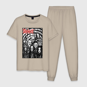 Мужская пижама хлопок с принтом Slipknot   all comix style в Белгороде, 100% хлопок | брюки и футболка прямого кроя, без карманов, на брюках мягкая резинка на поясе и по низу штанин
 | 