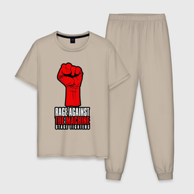 Мужская пижама хлопок с принтом Rage against the machine   fist в Тюмени, 100% хлопок | брюки и футболка прямого кроя, без карманов, на брюках мягкая резинка на поясе и по низу штанин
 | Тематика изображения на принте: 
