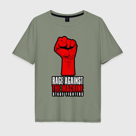 Мужская футболка хлопок Oversize с принтом Rage against the machine   fist в Белгороде, 100% хлопок | свободный крой, круглый ворот, “спинка” длиннее передней части | Тематика изображения на принте: 