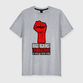 Мужская футболка хлопок Slim с принтом Rage against the machine   fist в Белгороде, 92% хлопок, 8% лайкра | приталенный силуэт, круглый вырез ворота, длина до линии бедра, короткий рукав | 
