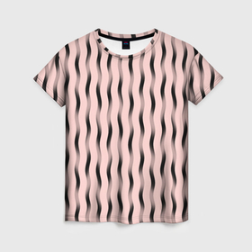 Женская футболка 3D с принтом Розовый с волнистыми линиями в Екатеринбурге, 100% полиэфир ( синтетическое хлопкоподобное полотно) | прямой крой, круглый вырез горловины, длина до линии бедер | 