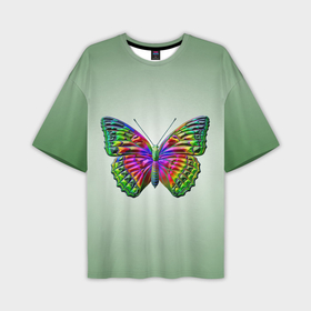 Мужская футболка oversize 3D с принтом Неоновая бабочка в Курске,  |  | 