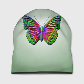 Шапка 3D с принтом Неоновая бабочка в Курске, 100% полиэстер | универсальный размер, печать по всей поверхности изделия | 