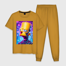 Мужская пижама хлопок с принтом Cyber Bart Simpson   ai art в Кировске, 100% хлопок | брюки и футболка прямого кроя, без карманов, на брюках мягкая резинка на поясе и по низу штанин
 | 