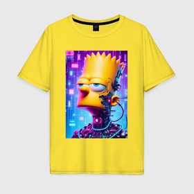 Мужская футболка хлопок Oversize с принтом Cyber Bart Simpson   ai art в Кировске, 100% хлопок | свободный крой, круглый ворот, “спинка” длиннее передней части | 