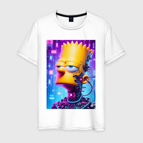 Мужская футболка хлопок с принтом Cyber Bart Simpson   ai art в Белгороде, 100% хлопок | прямой крой, круглый вырез горловины, длина до линии бедер, слегка спущенное плечо. | 