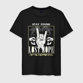 Мужская футболка хлопок с принтом Stay young lost hope в Петрозаводске, 100% хлопок | прямой крой, круглый вырез горловины, длина до линии бедер, слегка спущенное плечо. | 