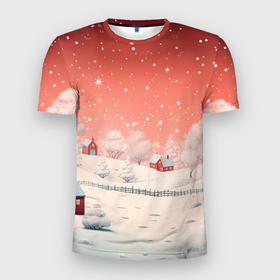 Мужская футболка 3D Slim с принтом Волшебство новогодней ночи в Новосибирске, 100% полиэстер с улучшенными характеристиками | приталенный силуэт, круглая горловина, широкие плечи, сужается к линии бедра | Тематика изображения на принте: 