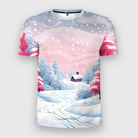 Мужская футболка 3D Slim с принтом Пушистый снегопад в Санкт-Петербурге, 100% полиэстер с улучшенными характеристиками | приталенный силуэт, круглая горловина, широкие плечи, сужается к линии бедра | Тематика изображения на принте: 