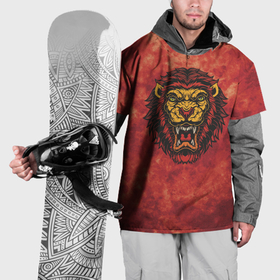 Накидка на куртку 3D с принтом Пламенный красный лев в Санкт-Петербурге, 100% полиэстер |  | 