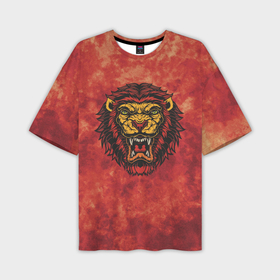 Мужская футболка oversize 3D с принтом Пламенный красный лев в Кировске,  |  | Тематика изображения на принте: 
