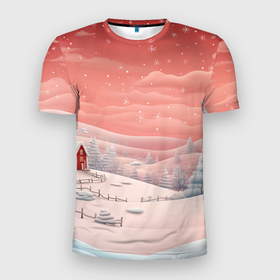 Мужская футболка 3D Slim с принтом Предновогодний снегопад в Санкт-Петербурге, 100% полиэстер с улучшенными характеристиками | приталенный силуэт, круглая горловина, широкие плечи, сужается к линии бедра | Тематика изображения на принте: 