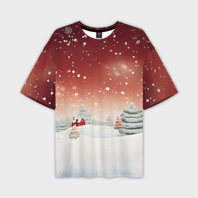 Мужская футболка oversize 3D с принтом Огни рождественского города в Кировске,  |  | Тематика изображения на принте: 