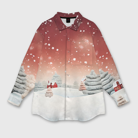 Мужская рубашка oversize 3D с принтом Огни рождественского города в Кировске,  |  | 
