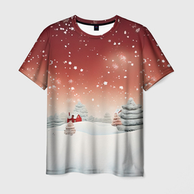 Мужская футболка 3D с принтом Огни рождественского города в Санкт-Петербурге, 100% полиэфир | прямой крой, круглый вырез горловины, длина до линии бедер | Тематика изображения на принте: 