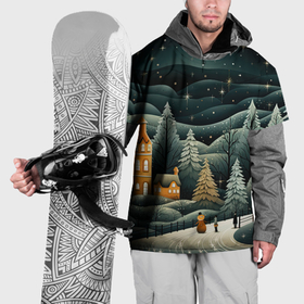 Накидка на куртку 3D с принтом Зима в городе ожидание праздника в Кировске, 100% полиэстер |  | Тематика изображения на принте: 