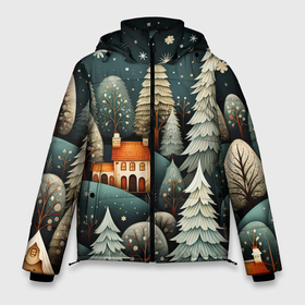 Мужская зимняя куртка 3D с принтом Ночной снегопад в лесу в Тюмени, верх — 100% полиэстер; подкладка — 100% полиэстер; утеплитель — 100% полиэстер | длина ниже бедра, свободный силуэт Оверсайз. Есть воротник-стойка, отстегивающийся капюшон и ветрозащитная планка. 

Боковые карманы с листочкой на кнопках и внутренний карман на молнии. | Тематика изображения на принте: 