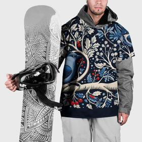 Накидка на куртку 3D с принтом Новогодние снегири на ветках , 100% полиэстер |  | Тематика изображения на принте: 