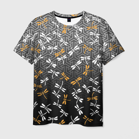 Мужская футболка 3D с принтом Тонбо   японские стрекозы , 100% полиэфир | прямой крой, круглый вырез горловины, длина до линии бедер | 